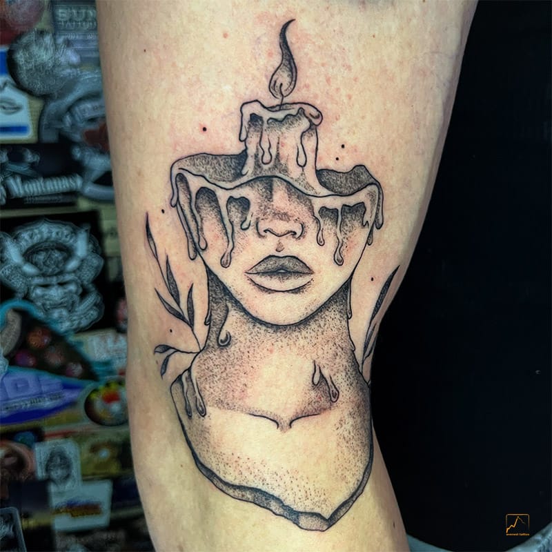 girl-face-candle-dots-tattoo